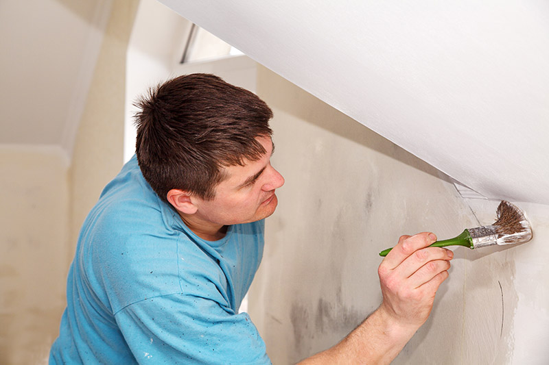 Man painting interior wall